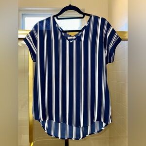 Pink Rose Blue and White Boxy Short Sleeve Blouse